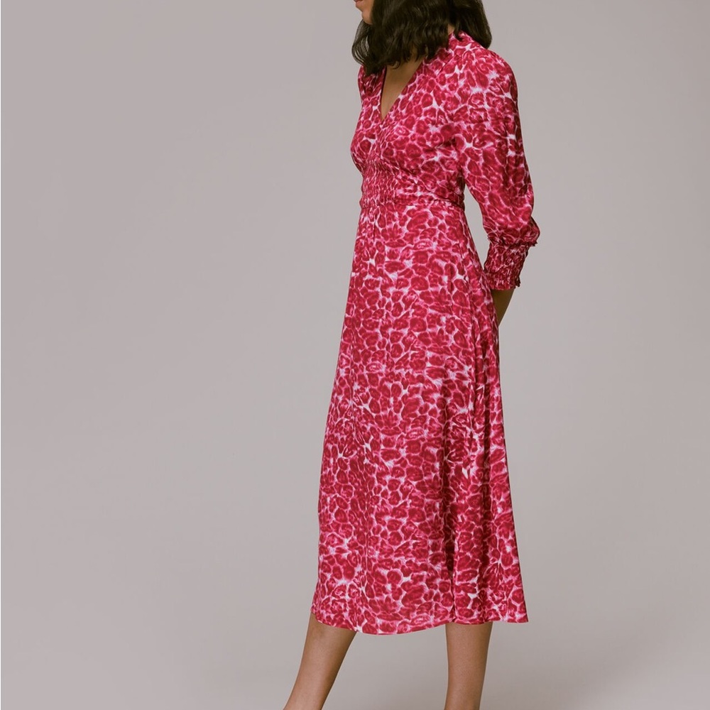 WHISTLES Clouded Leopard Shirred Dress